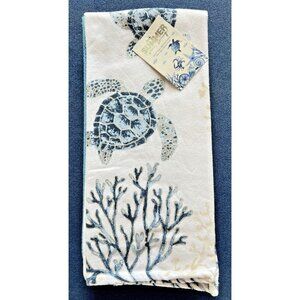 SEA TURTLES Dish Kitchen Towel Set of 3 Blue White Silver Ocean Beach 18"x28"